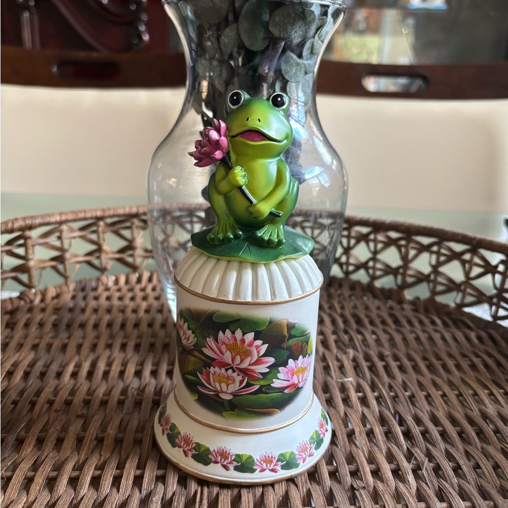 Charming Frog Figurine with Floral Accents
